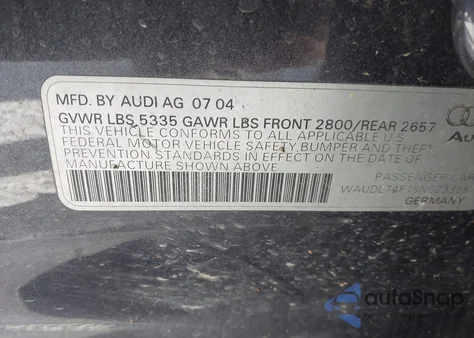 2005 Audi A6 4.2 из США, поврежденный, VIN WAUDL74F15N029398